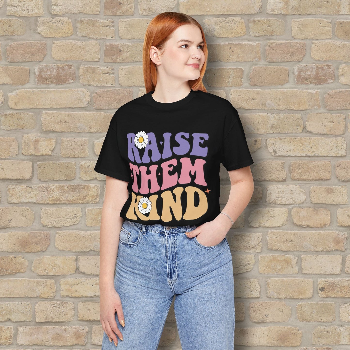 Mostly Text T-Shirts Raise Them Kind Retro Parenting Tee - Vibrant Styles