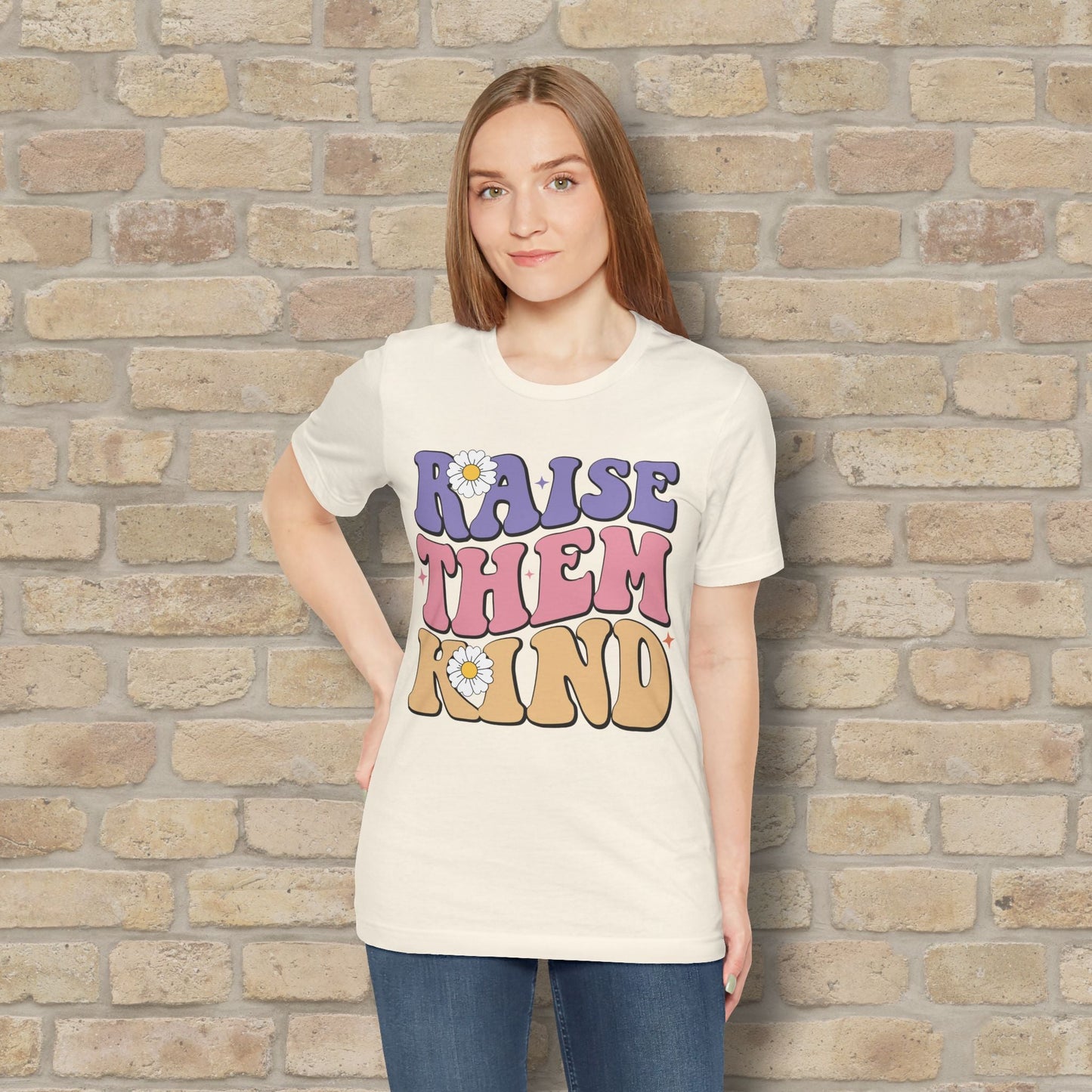 Mostly Text T-Shirts Raise Them Kind Retro Parenting Tee - Vibrant Styles