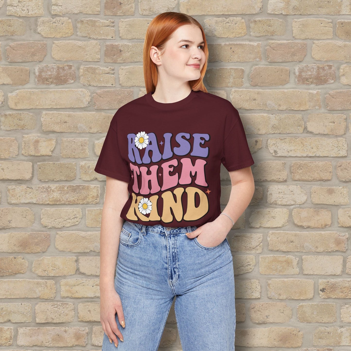 Mostly Text T-Shirts Raise Them Kind Retro Parenting Tee - Vibrant Styles