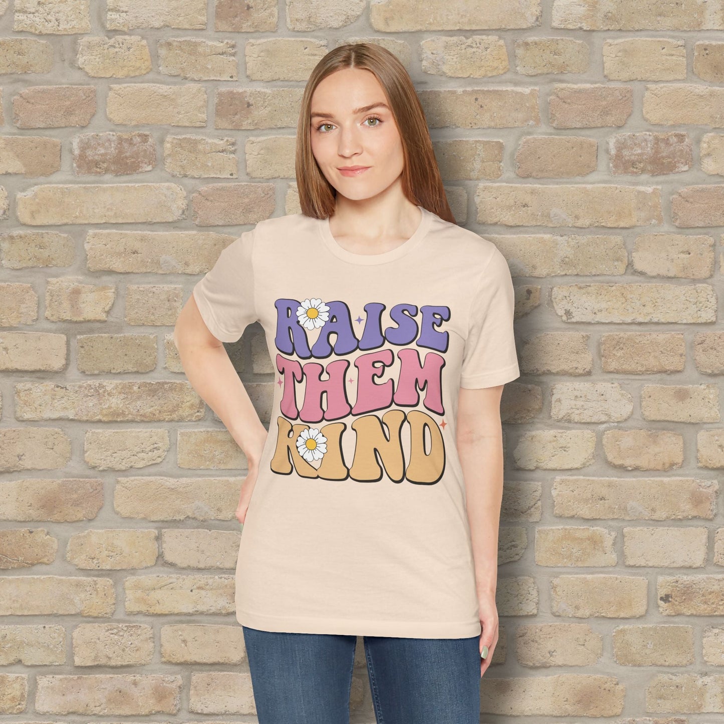 Mostly Text T-Shirts Raise Them Kind Retro Parenting Tee - Vibrant Styles