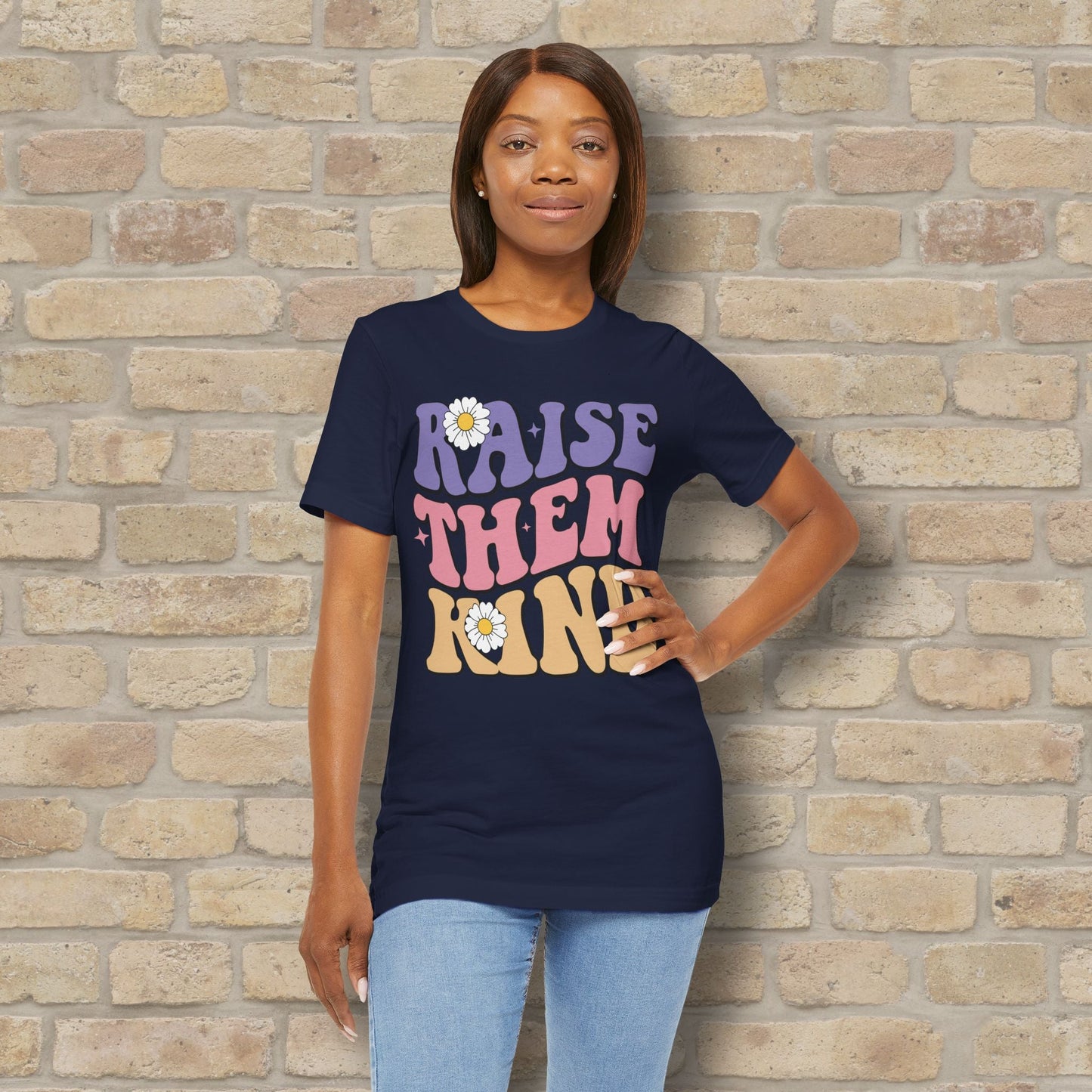 Mostly Text T-Shirts Raise Them Kind Retro Parenting Tee - Vibrant Styles