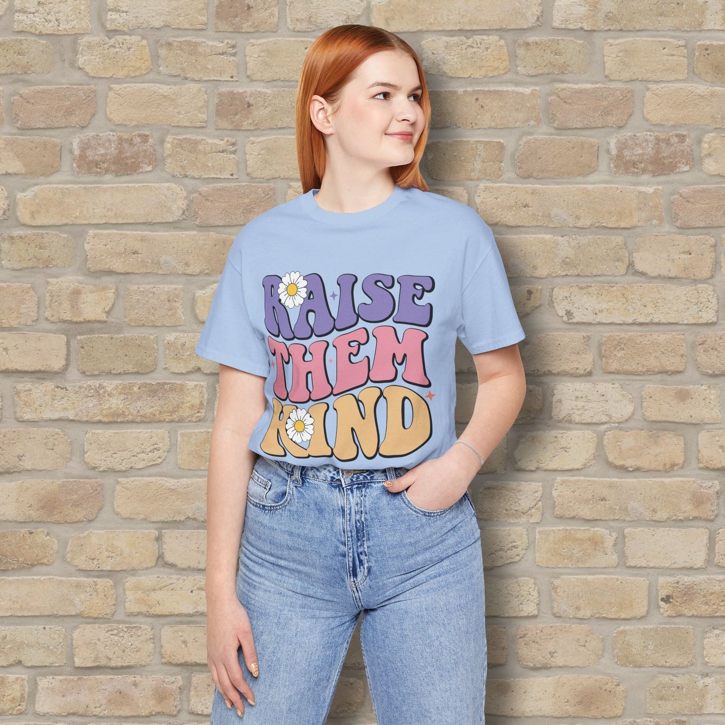 Mostly Text T-Shirts Raise Them Kind Retro Parenting Tee - Vibrant Styles