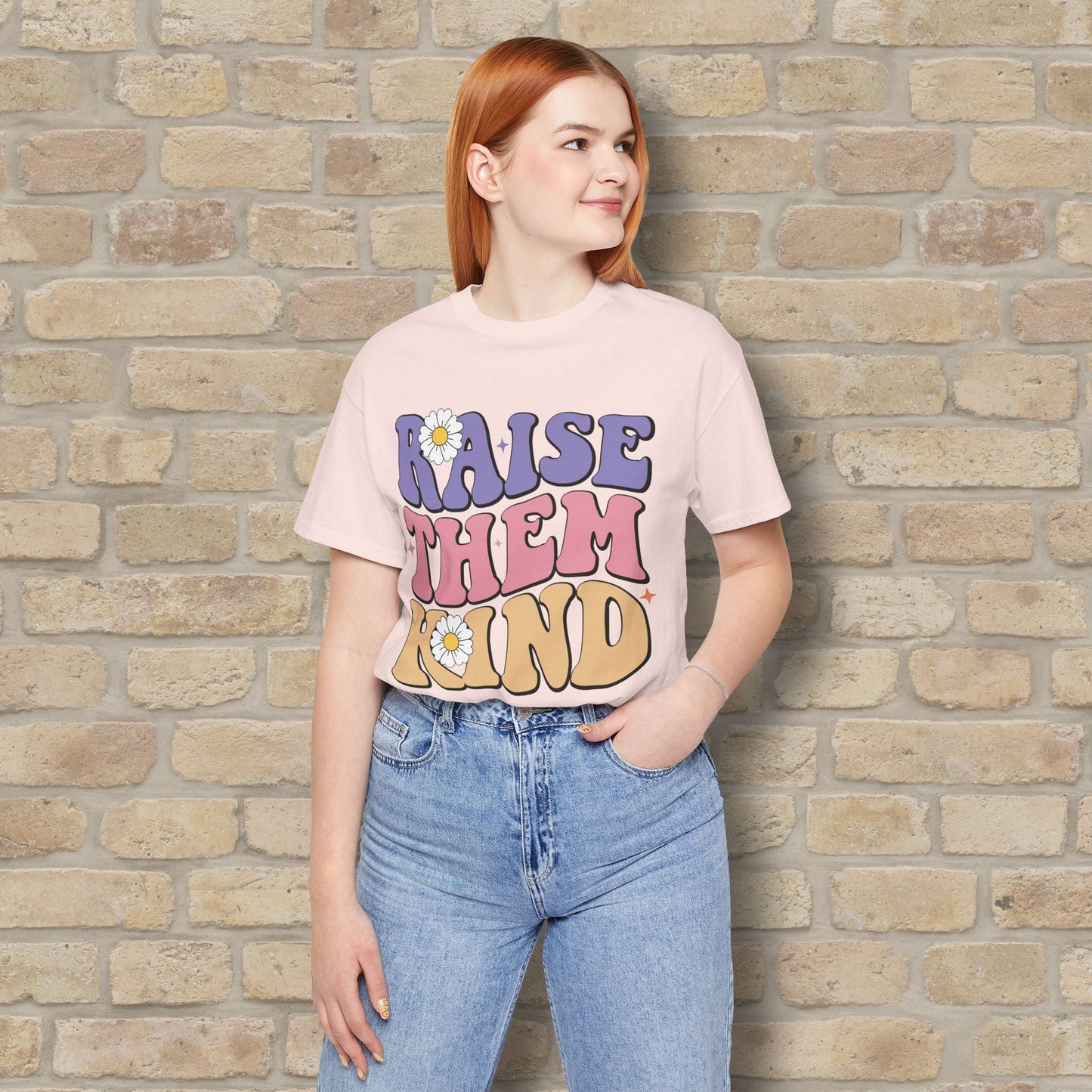 Mostly Text T-Shirts Raise Them Kind Retro Parenting Tee - Vibrant Styles
