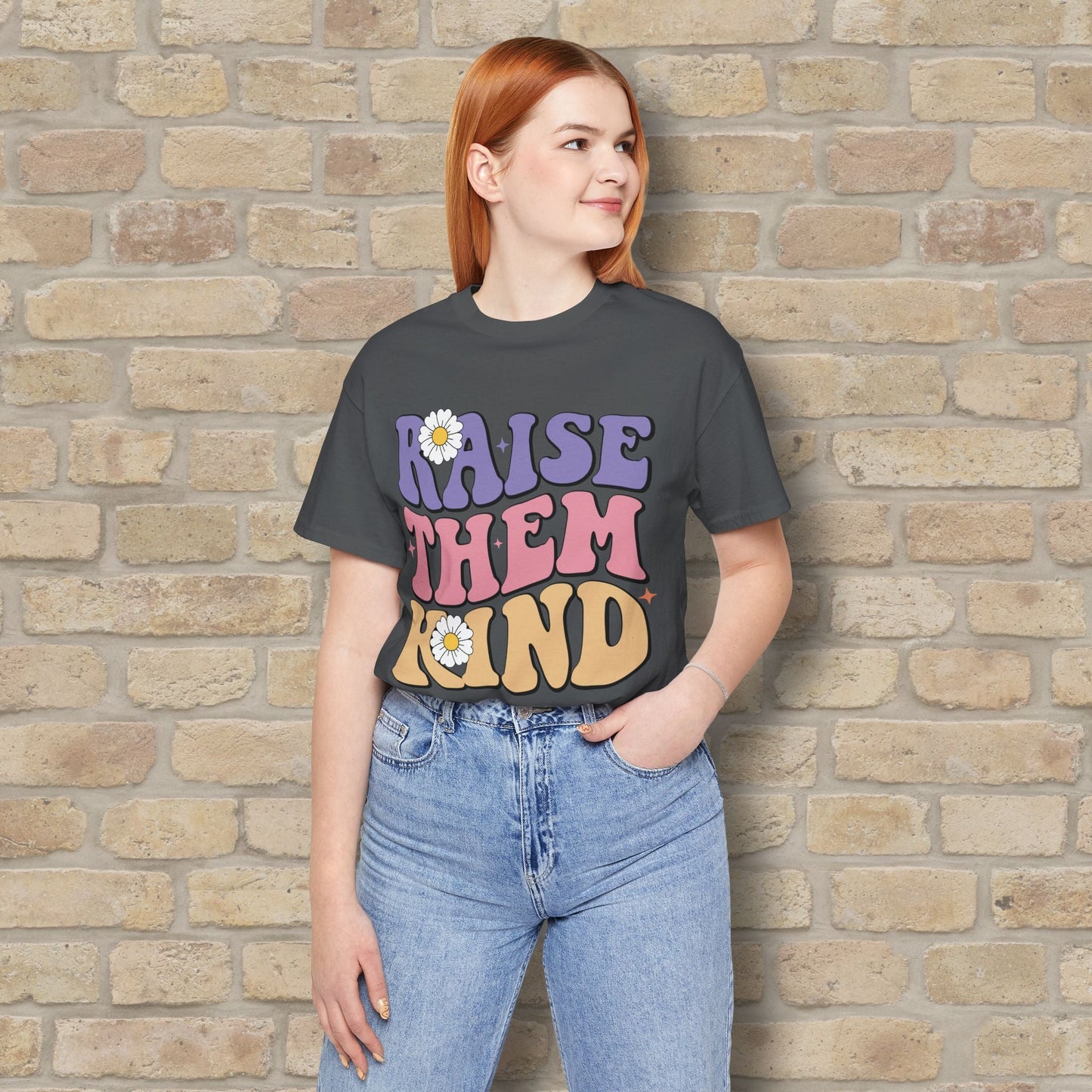 Mostly Text T-Shirts Raise Them Kind Retro Parenting Tee - Vibrant Styles
