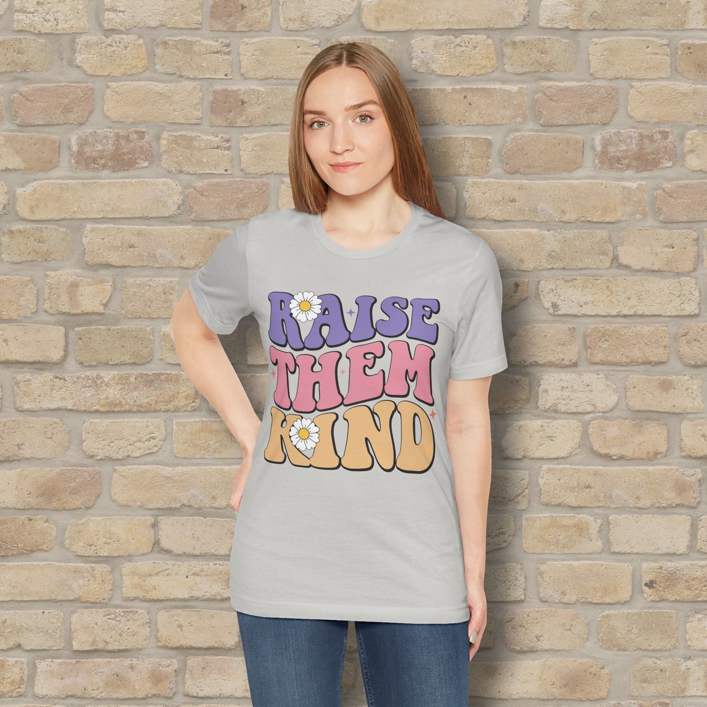 Mostly Text T-Shirts Raise Them Kind Retro Parenting Tee - Vibrant Styles