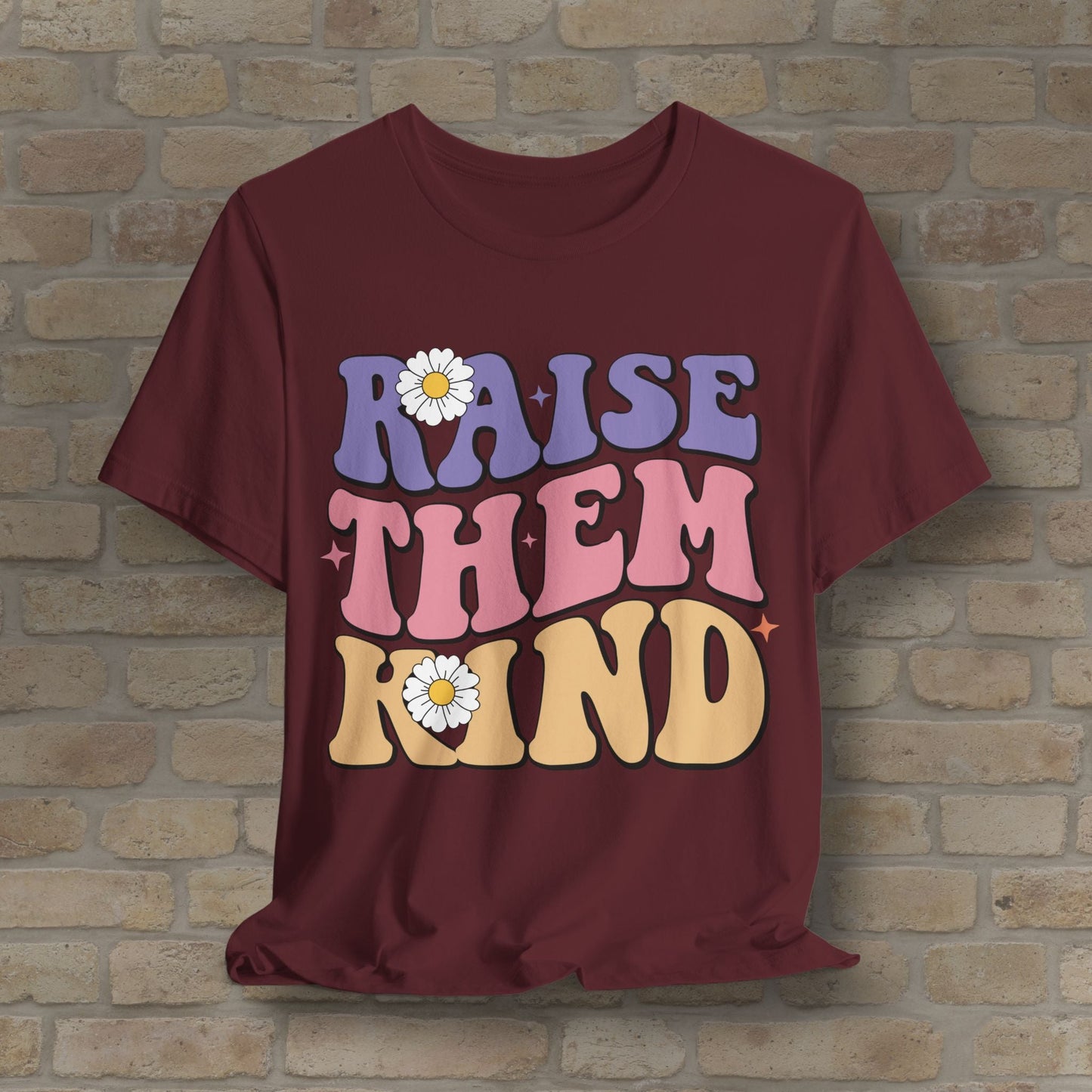 Mostly Text T-Shirts Raise Them Kind Retro Parenting Tee - Vibrant Styles