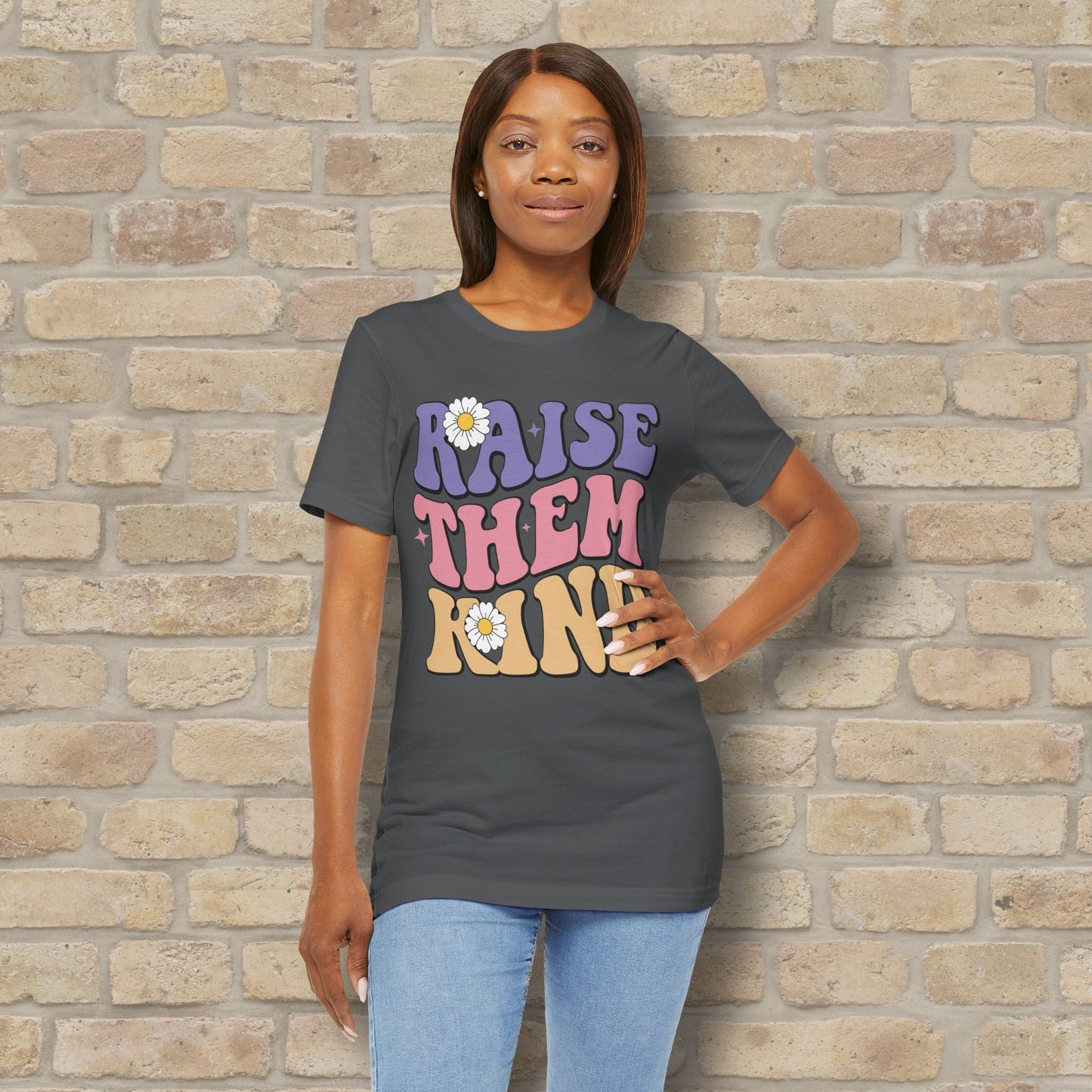 Mostly Text T-Shirts Raise Them Kind Retro Parenting Tee - Vibrant Styles