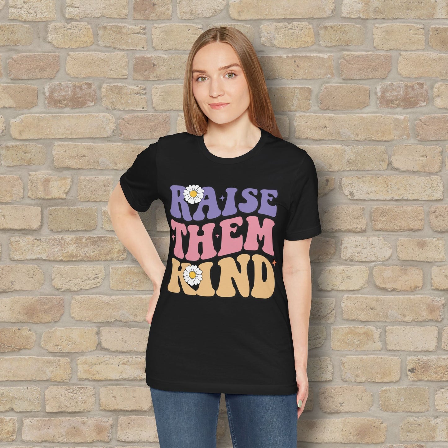 Mostly Text T-Shirts Raise Them Kind Retro Parenting Tee - Vibrant Styles