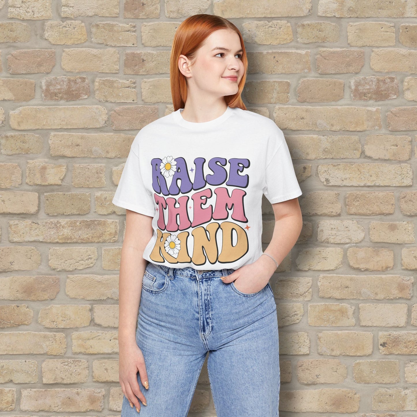 Mostly Text T-Shirts Raise Them Kind Retro Parenting Tee - Vibrant Styles
