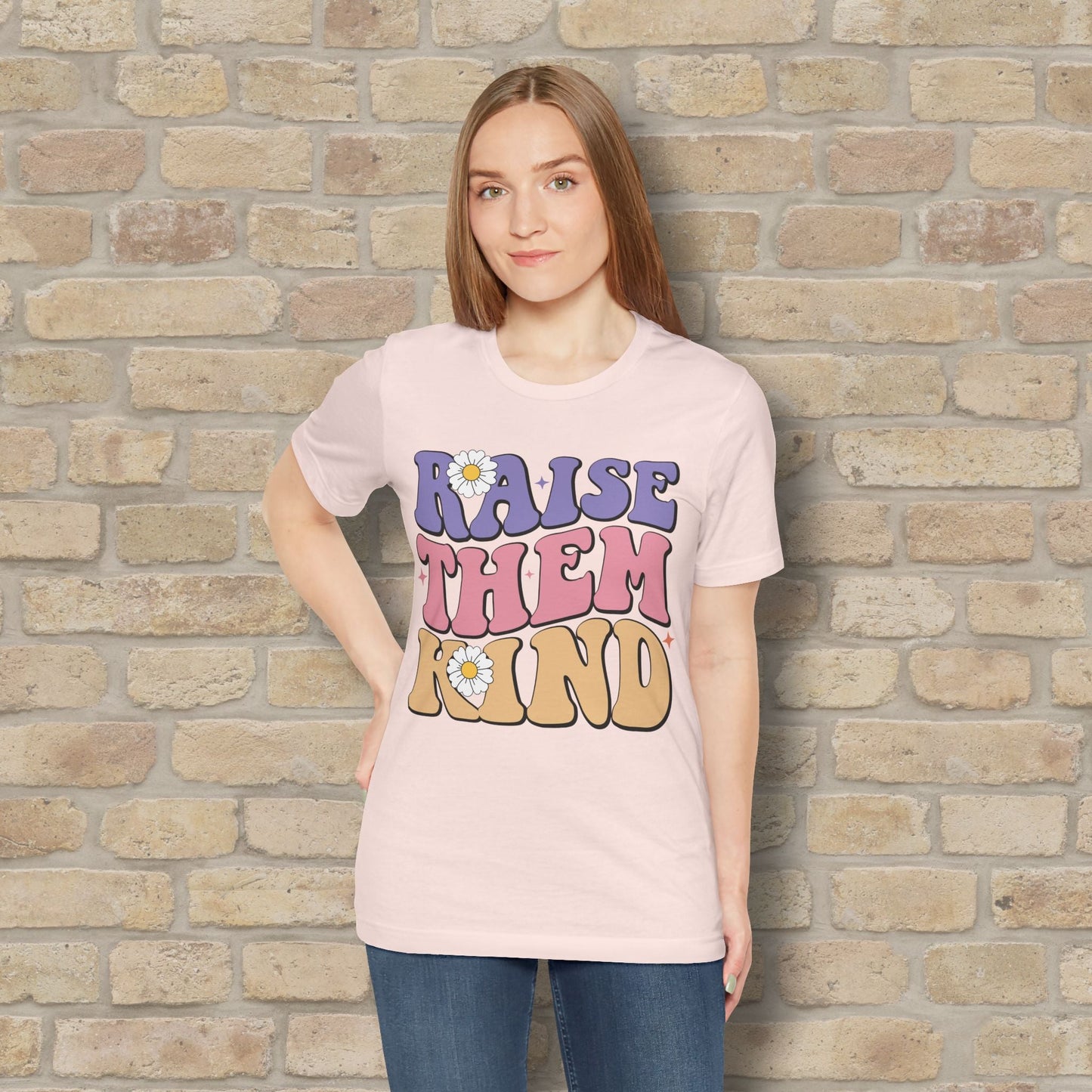 Mostly Text T-Shirts Raise Them Kind Retro Parenting Tee - Vibrant Styles