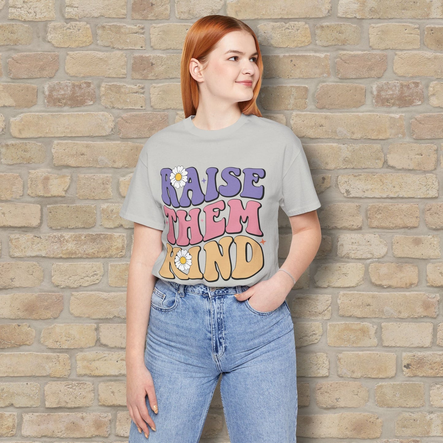 Mostly Text T-Shirts Raise Them Kind Retro Parenting Tee - Vibrant Styles