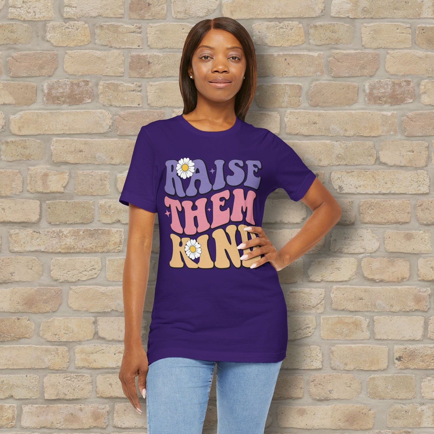 Mostly Text T-Shirts Raise Them Kind Retro Parenting Tee - Vibrant Styles