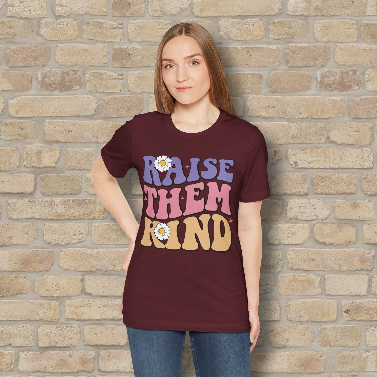 Mostly Text T-Shirts Raise Them Kind Retro Parenting Tee - Vibrant Styles
