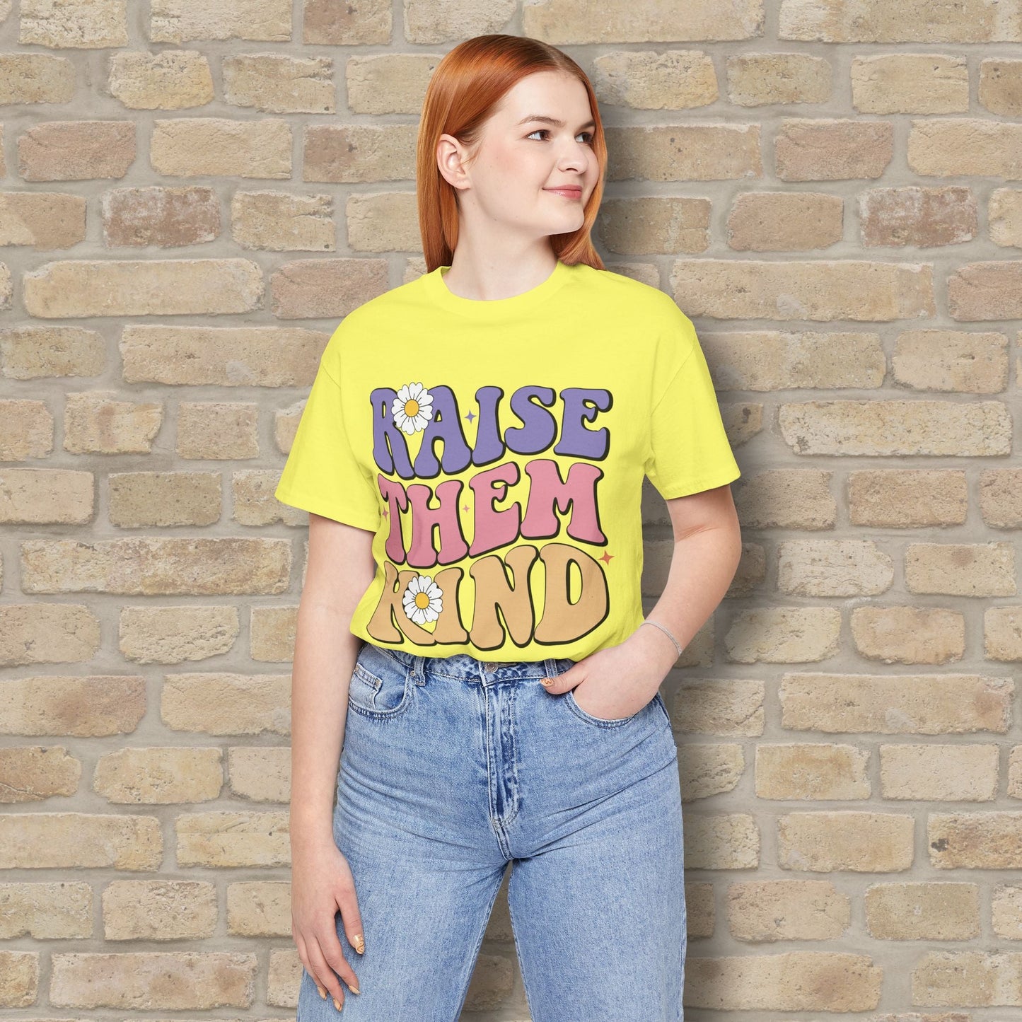 Mostly Text T-Shirts Raise Them Kind Retro Parenting Tee - Vibrant Styles
