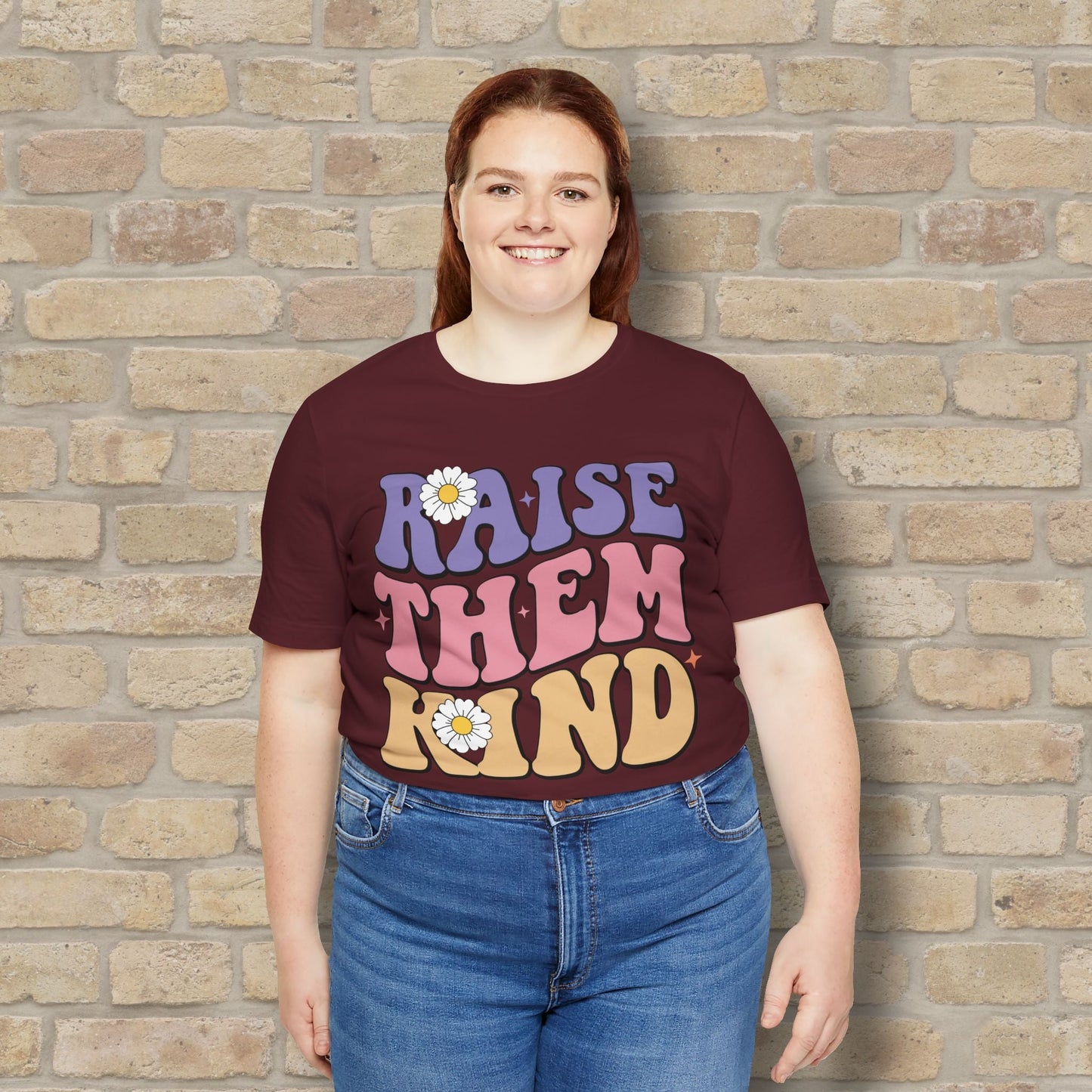 Mostly Text T-Shirts Raise Them Kind Retro Parenting Tee - Vibrant Styles