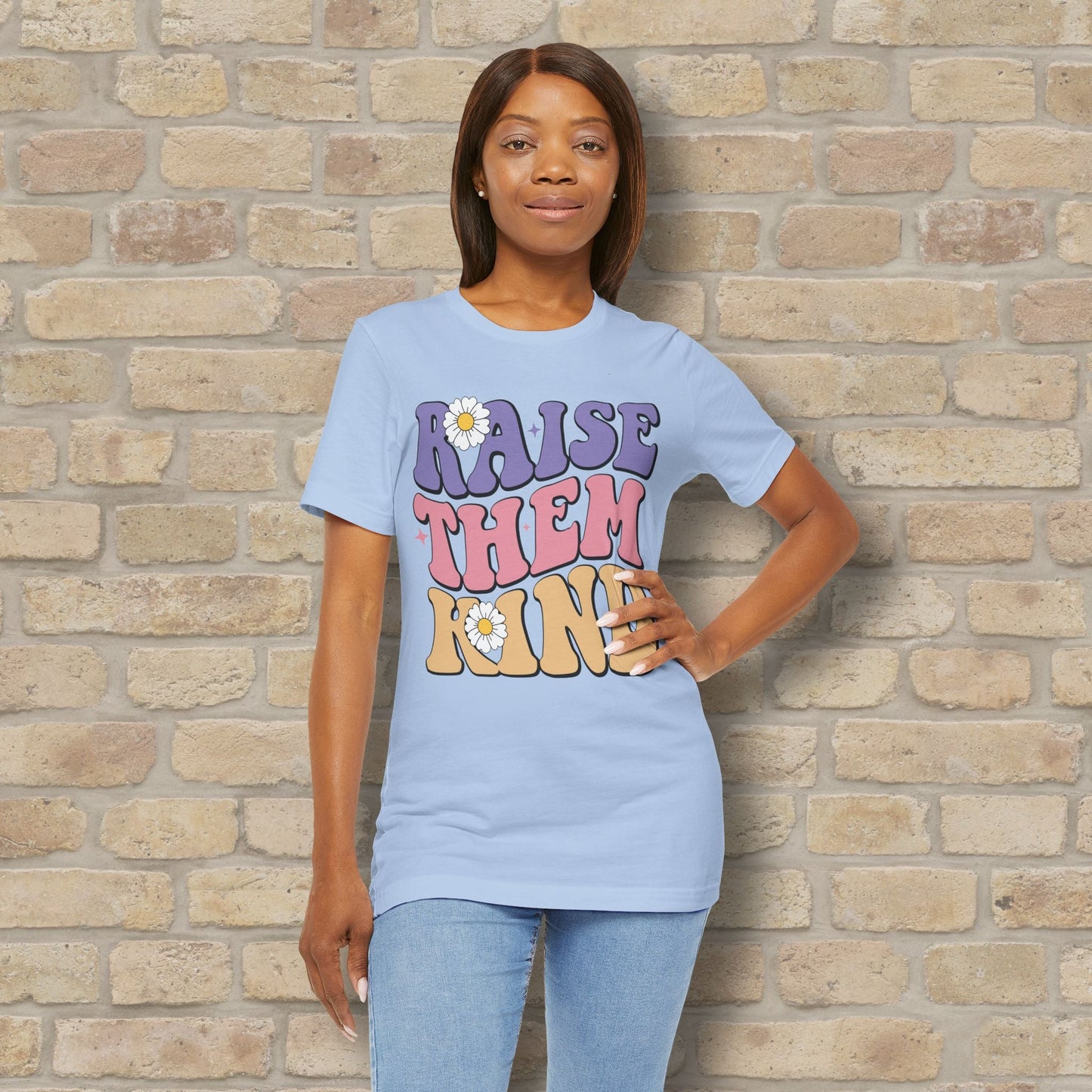 Mostly Text T-Shirts Raise Them Kind Retro Parenting Tee - Vibrant Styles