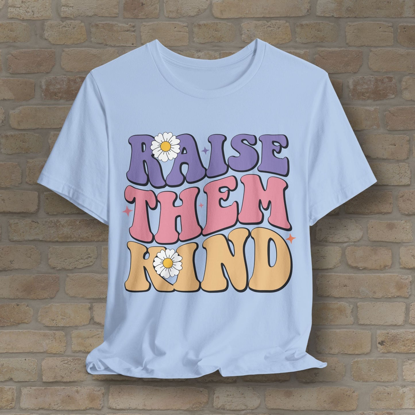 Mostly Text T-Shirts Raise Them Kind Retro Parenting Tee - Vibrant Styles