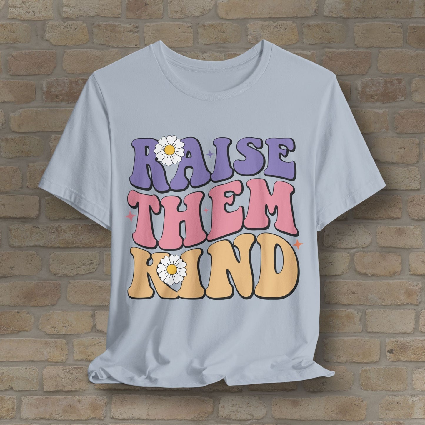 Mostly Text T-Shirts Raise Them Kind Retro Parenting Tee - Vibrant Styles