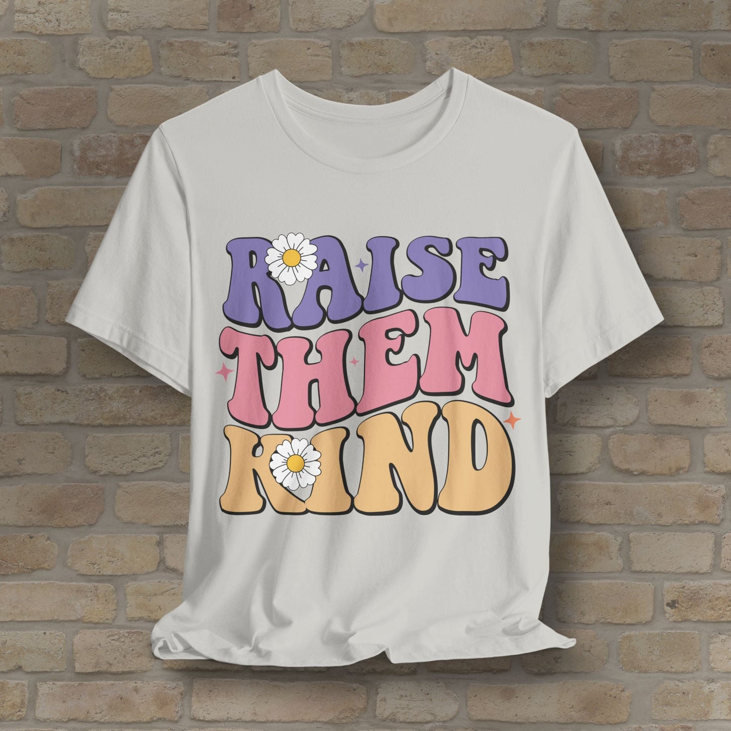 Mostly Text T-Shirts Raise Them Kind Retro Parenting Tee - Vibrant Styles
