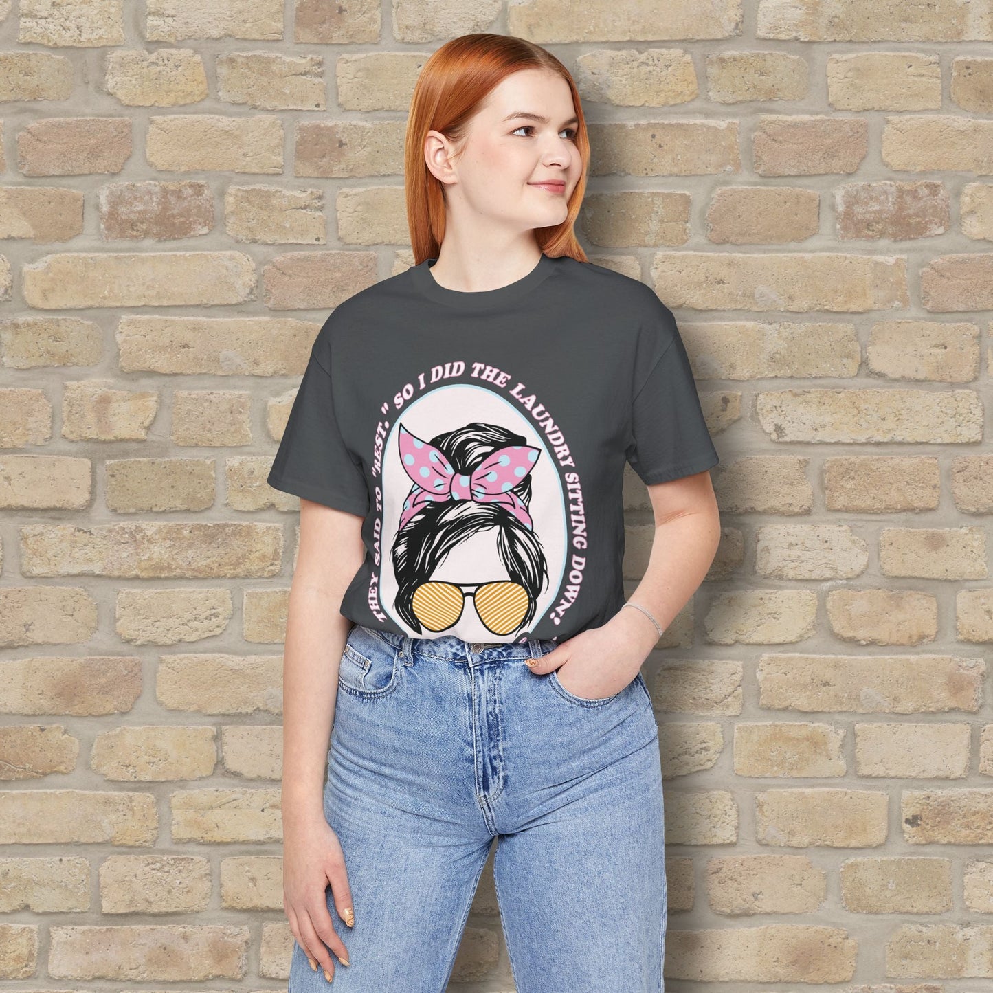 Graphic & Text T-Shirts Rest By Doing Laundry Sitting Down Tee - Vibrant Styles