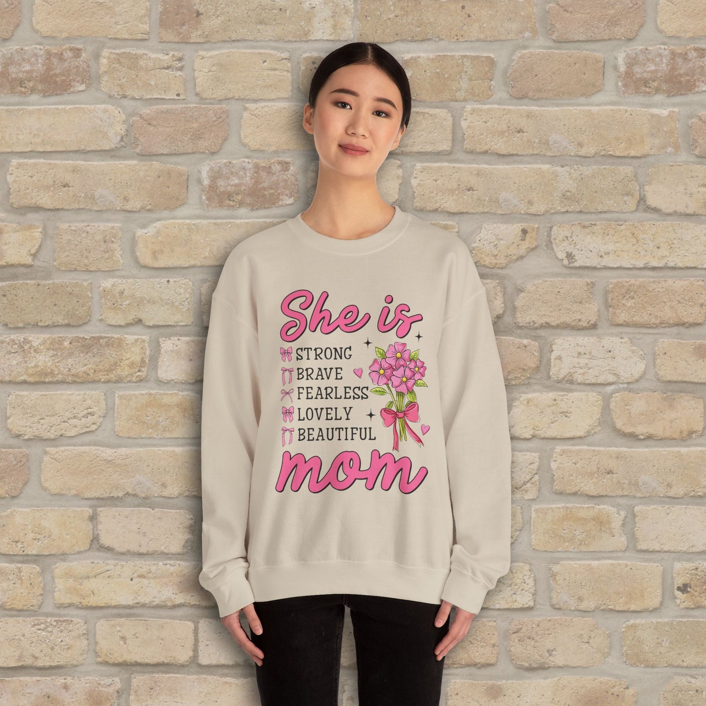 Graphic & Text She Is Mom Attributes & Bouquet Sweatshirt - Vibrant Styles