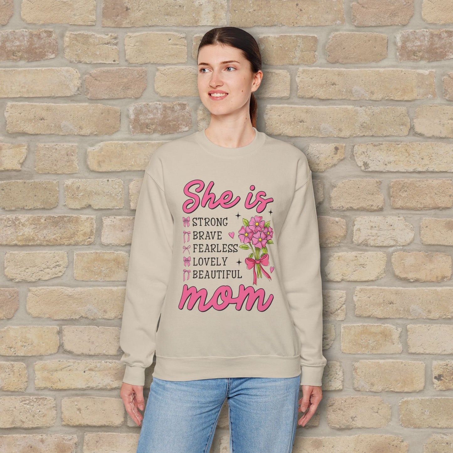 Graphic & Text She Is Mom Attributes & Bouquet Sweatshirt - Vibrant Styles