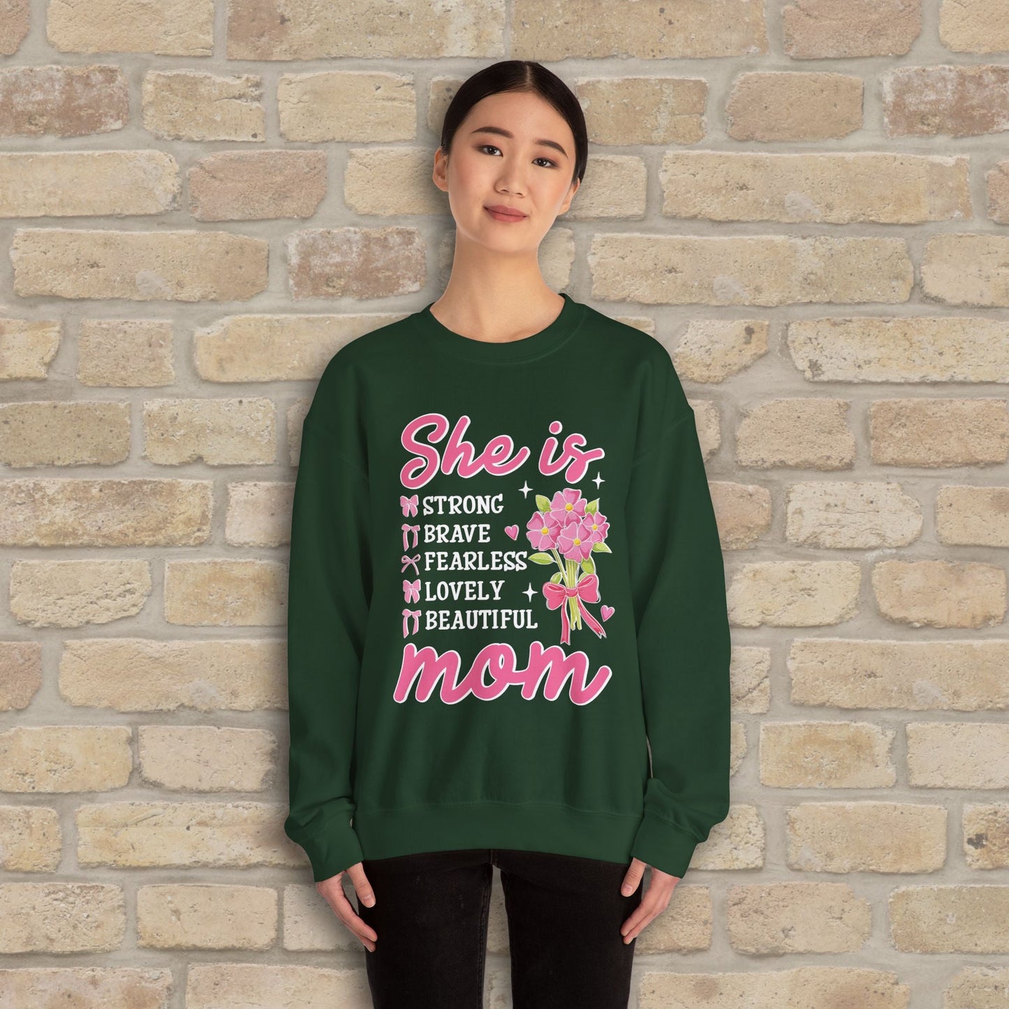 Graphic & Text She Is Mom Attributes & Bouquet Sweatshirt - Vibrant Styles