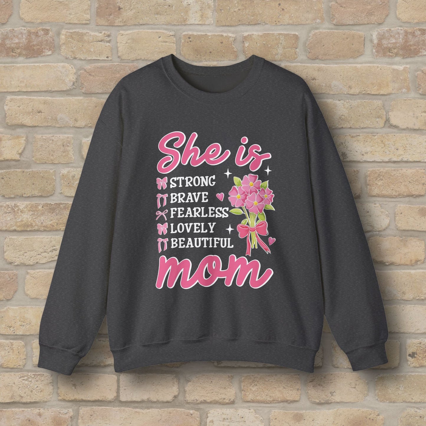 Graphic & Text She Is Mom Attributes & Bouquet Sweatshirt - Vibrant Styles