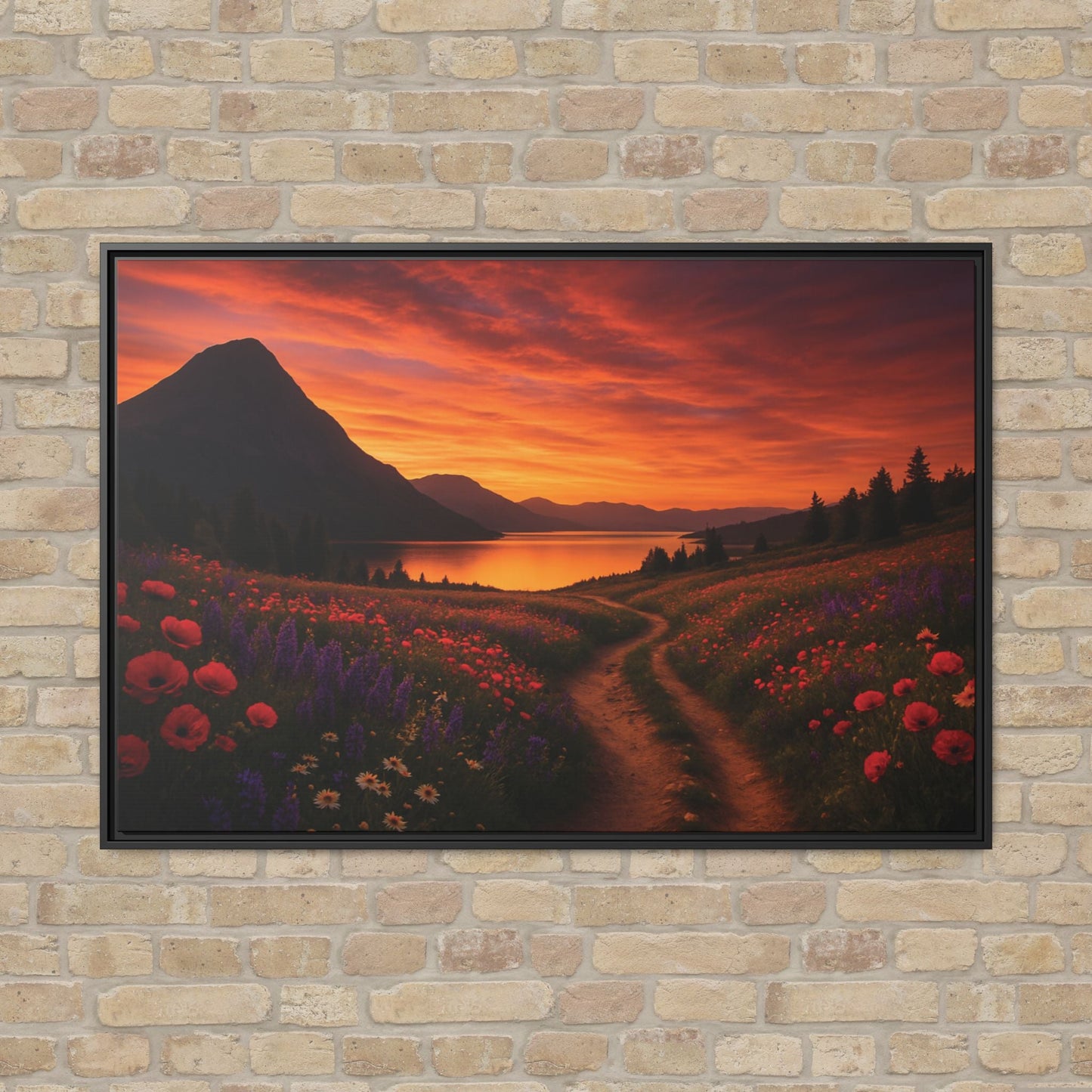 Canvas Sunset Wildflower Bend Matte Canvas, Pinewood Framed - Vibrant Styles