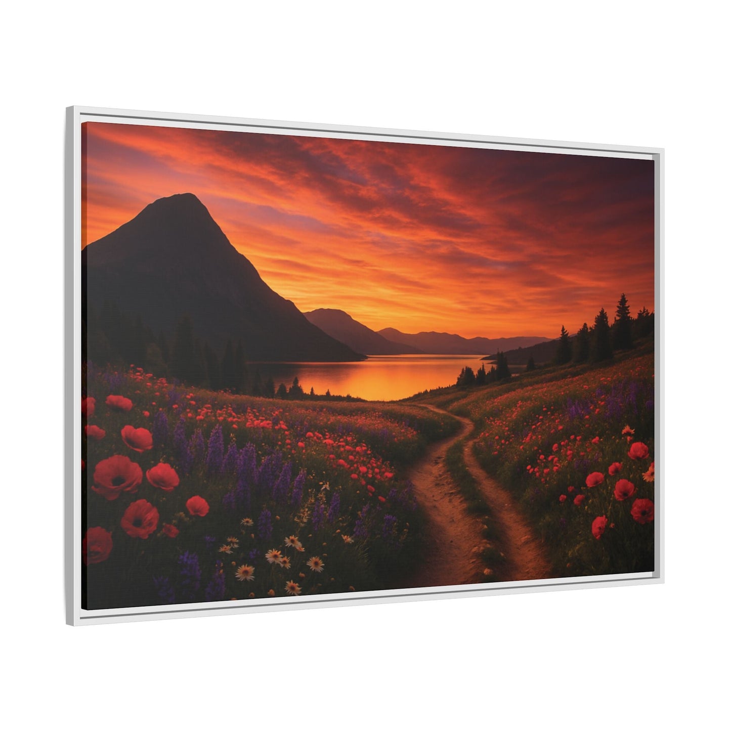 Canvas Sunset Wildflower Bend Matte Canvas, Pinewood Framed - Vibrant Styles