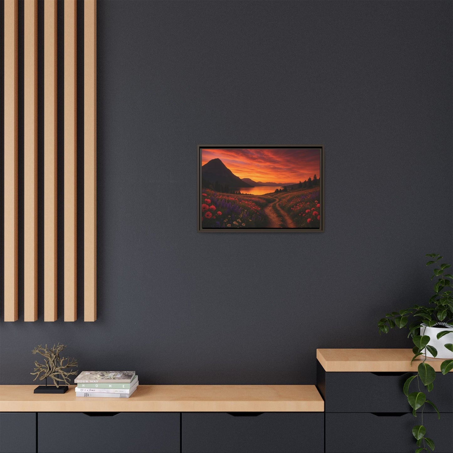 Canvas Sunset Wildflower Bend Matte Canvas, Pinewood Framed - Vibrant Styles