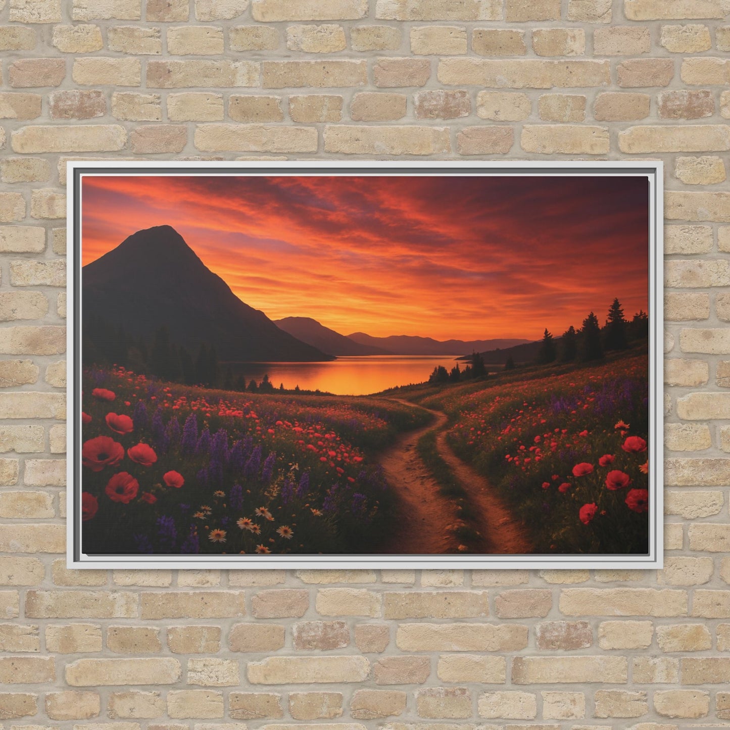 Canvas Sunset Wildflower Bend Matte Canvas, Pinewood Framed - Vibrant Styles