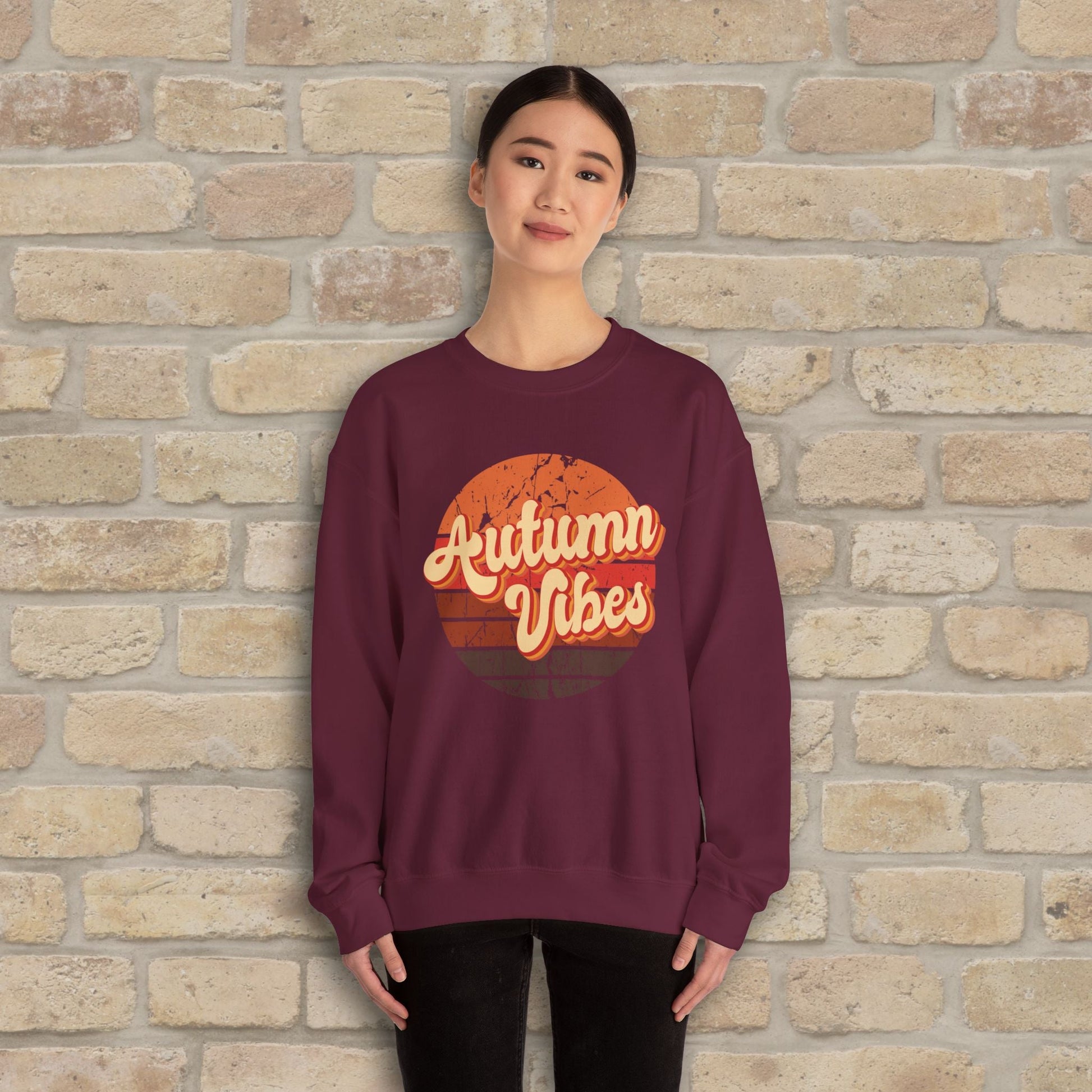 Graphic & Text Autumn Sunset Vibes Sweatshirt - Vibrant Styles