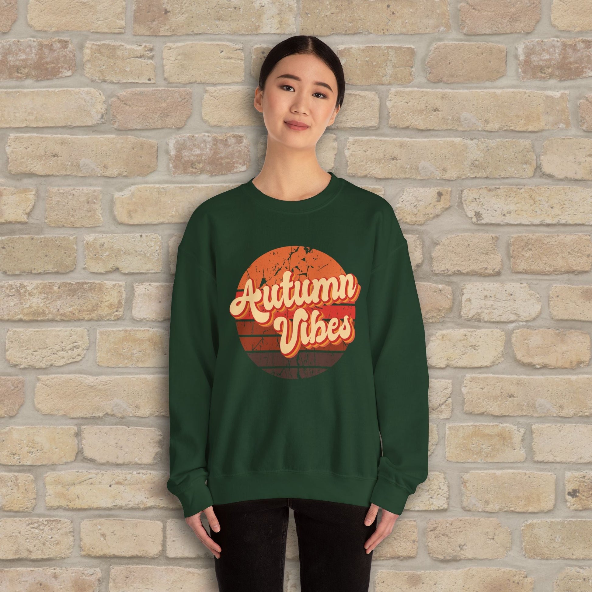 Graphic & Text Autumn Sunset Vibes Sweatshirt - Vibrant Styles