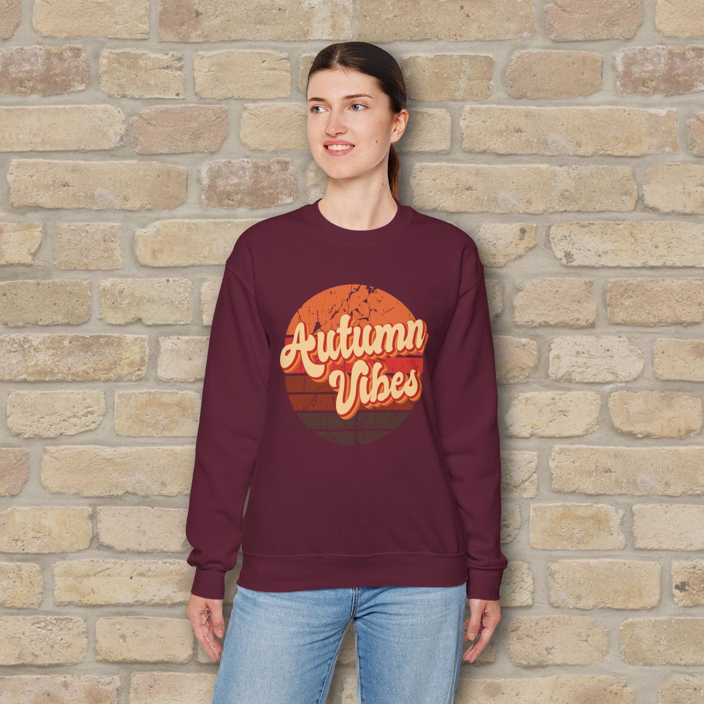 Graphic & Text Autumn Sunset Vibes Sweatshirt - Vibrant Styles