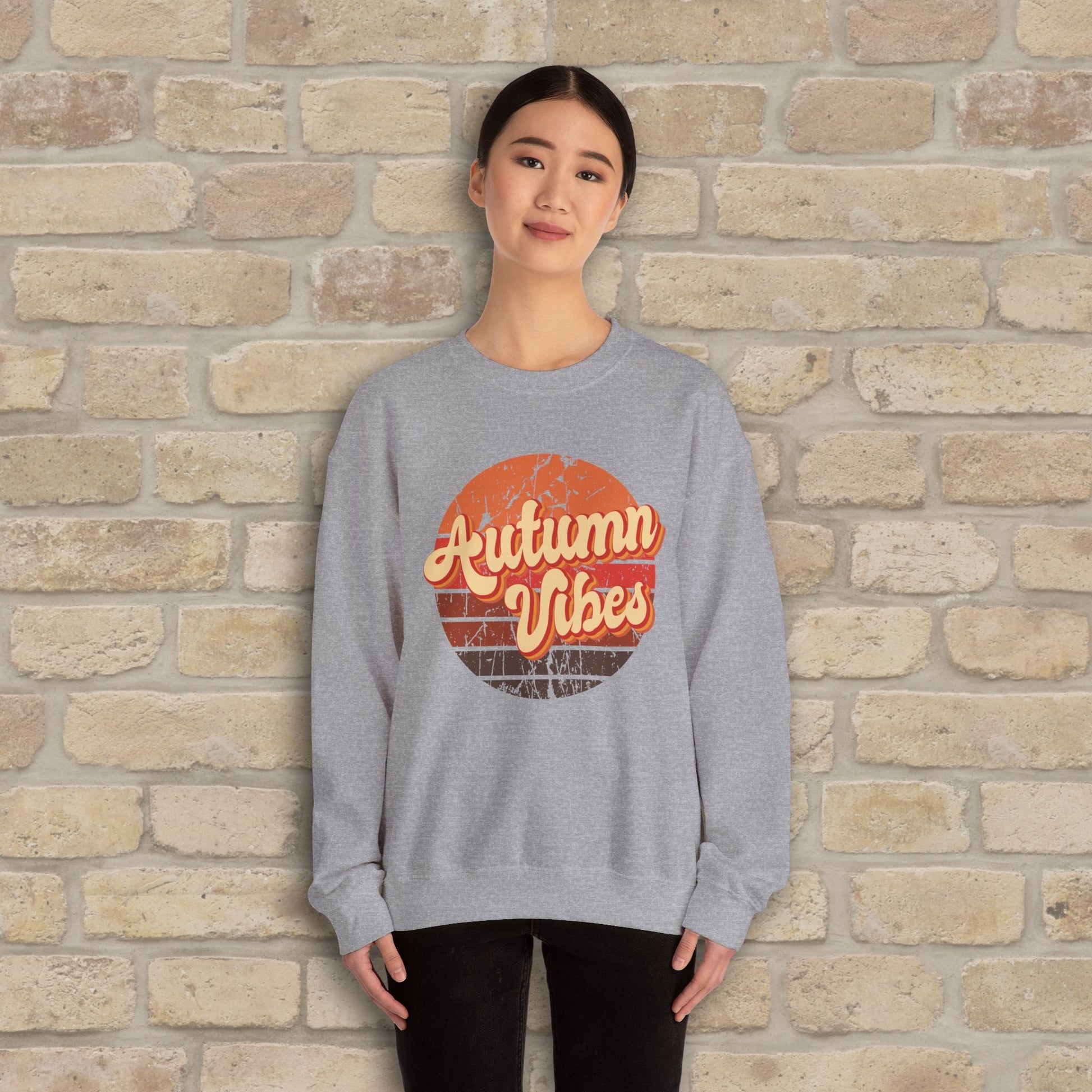 Graphic & Text Autumn Sunset Vibes Sweatshirt - Vibrant Styles