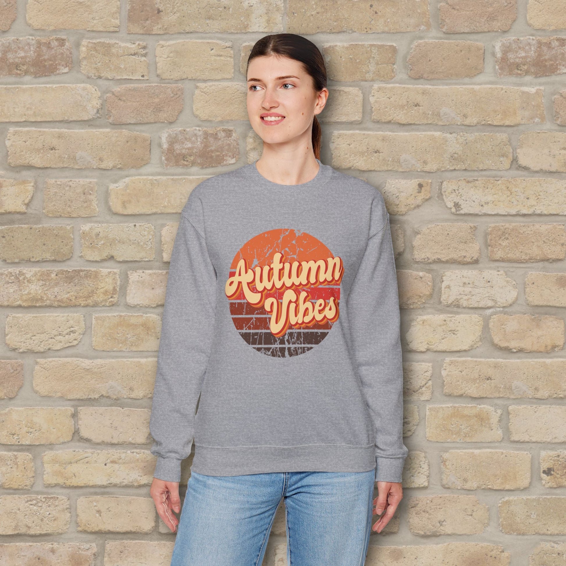 Graphic & Text Autumn Sunset Vibes Sweatshirt - Vibrant Styles