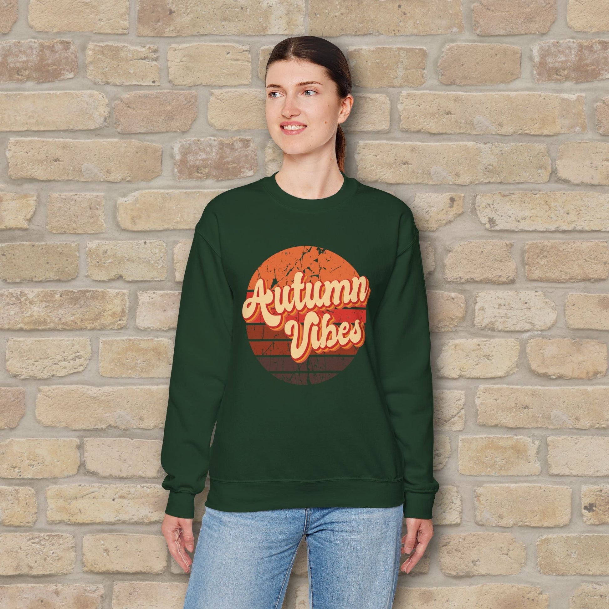 Graphic & Text Autumn Sunset Vibes Sweatshirt - Vibrant Styles