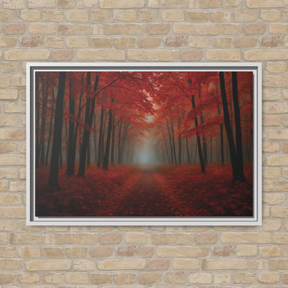 Canvas Autumn Woods Path Matte Canvas, Pinewood Framed - Vibrant Styles