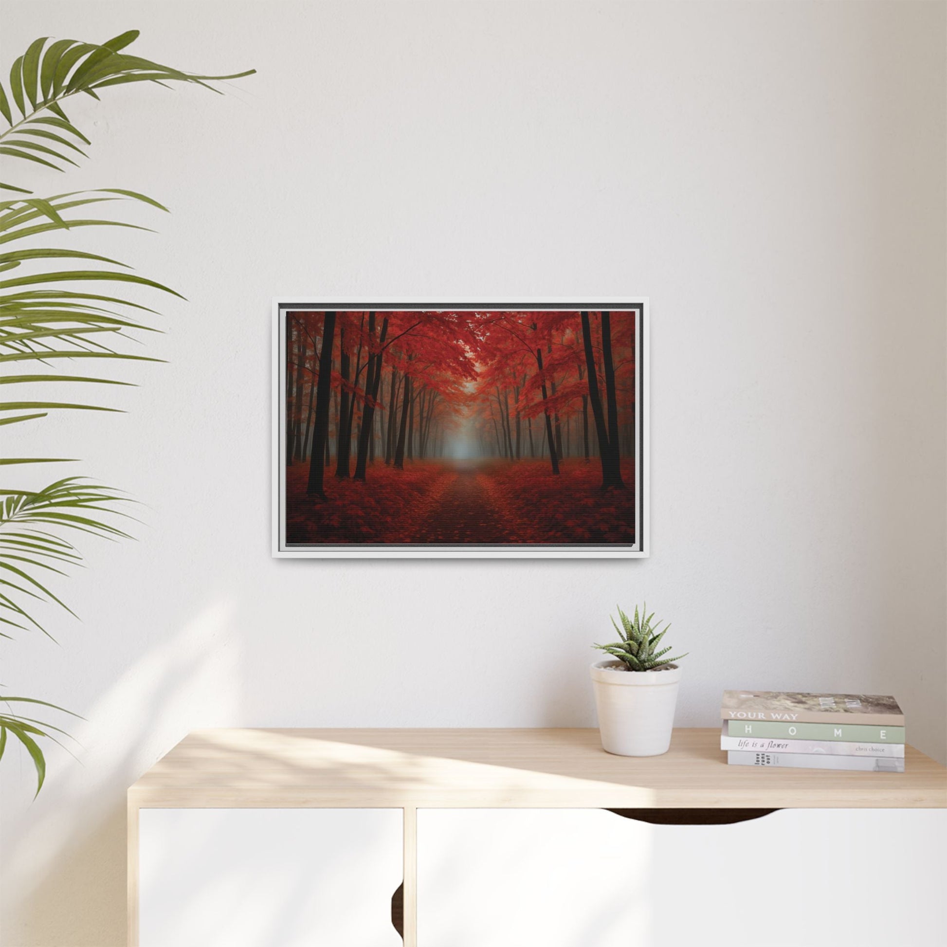 Canvas Autumn Woods Path Matte Canvas, Pinewood Framed - Vibrant Styles