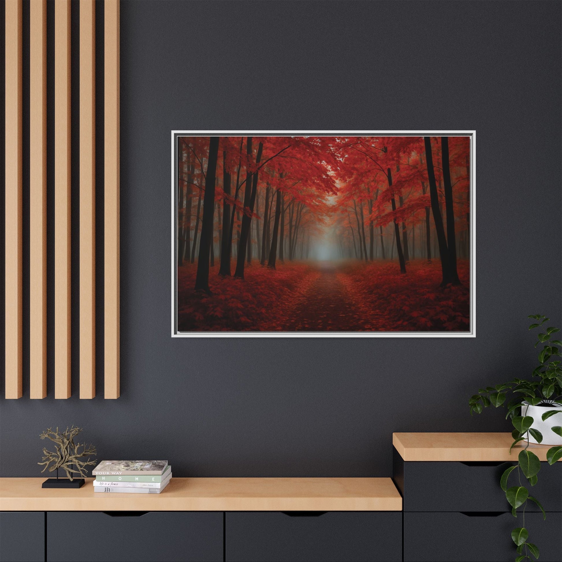 Canvas Autumn Woods Path Matte Canvas, Pinewood Framed - Vibrant Styles