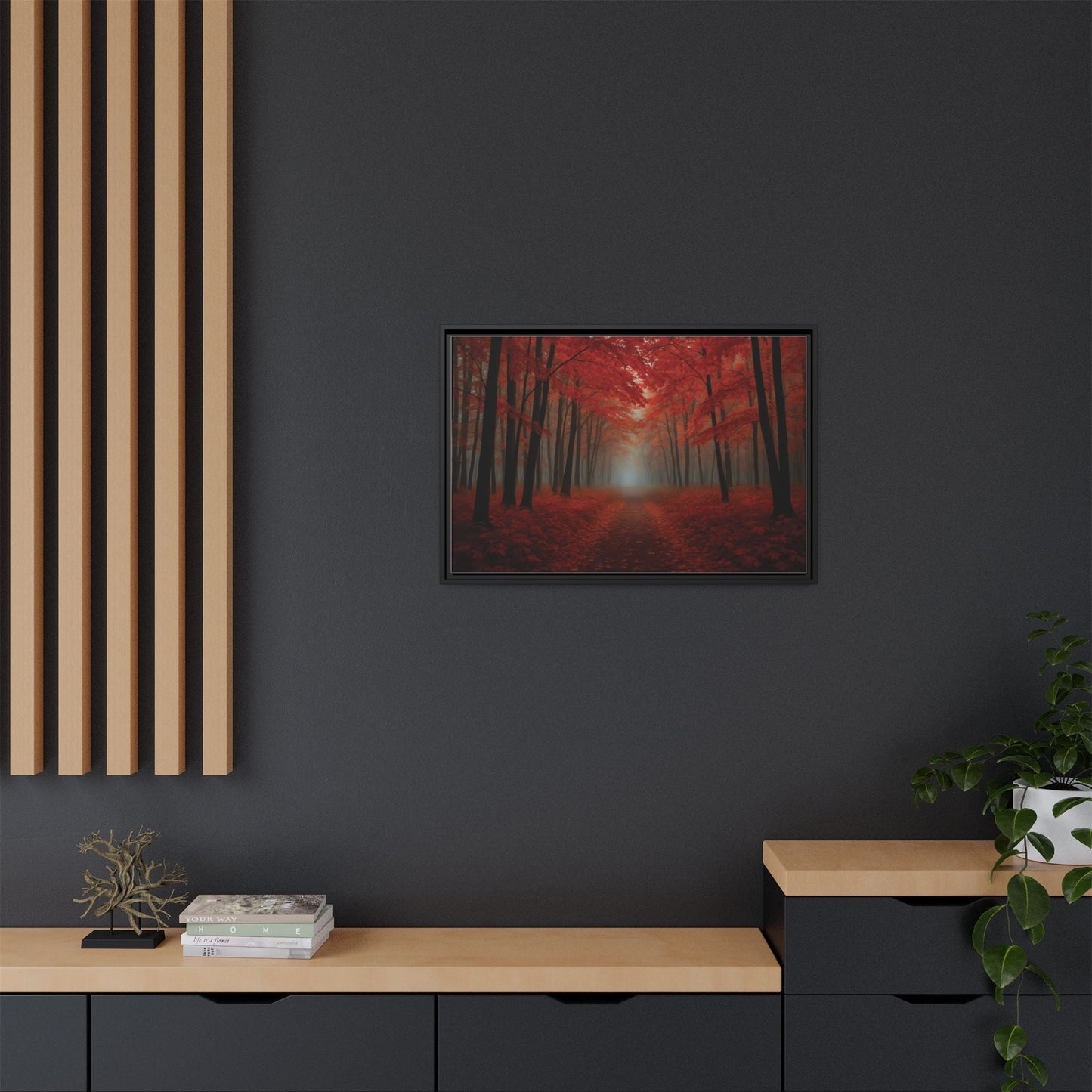 Canvas Autumn Woods Path Matte Canvas, Pinewood Framed - Vibrant Styles
