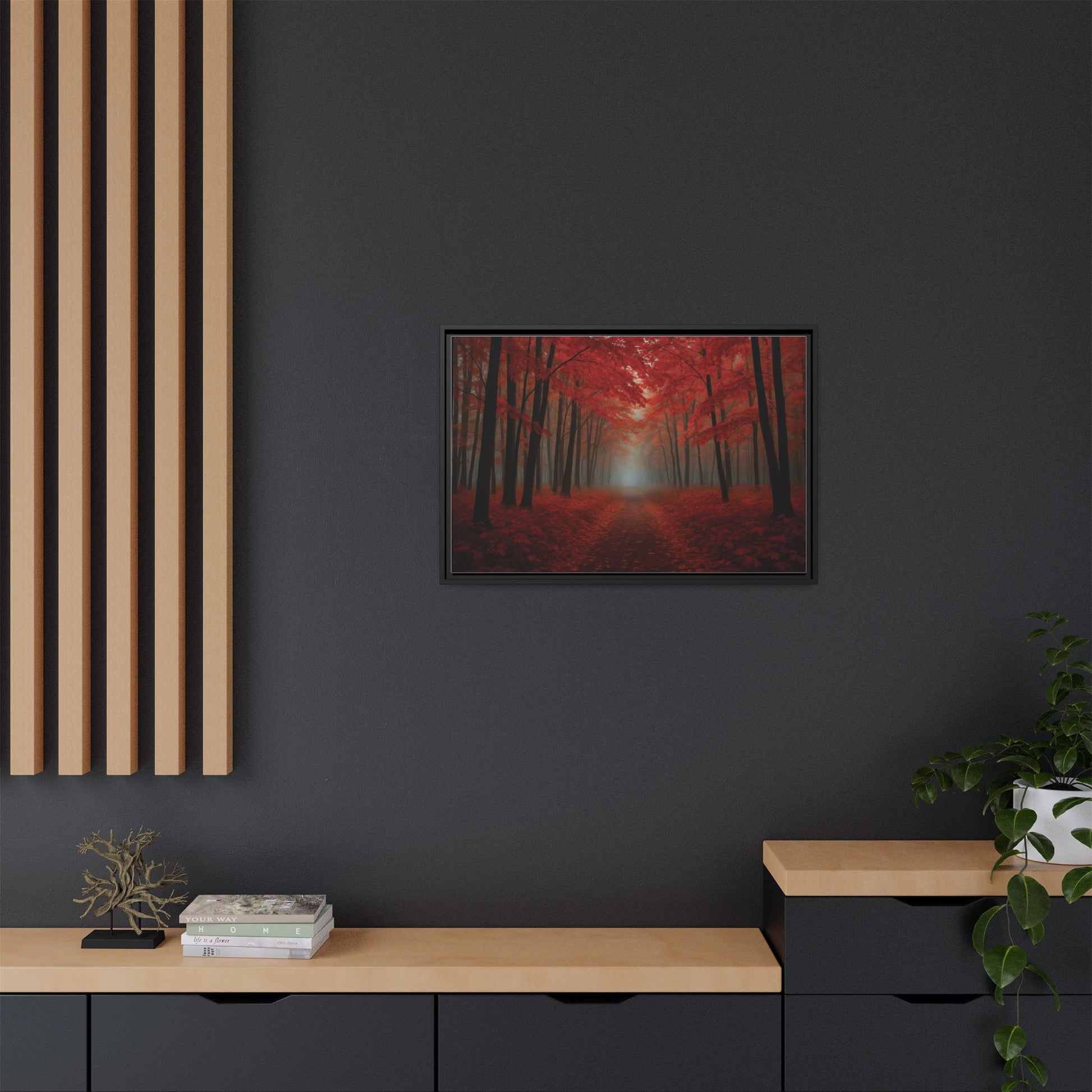 Canvas Autumn Woods Path Matte Canvas, Pinewood Framed - Vibrant Styles
