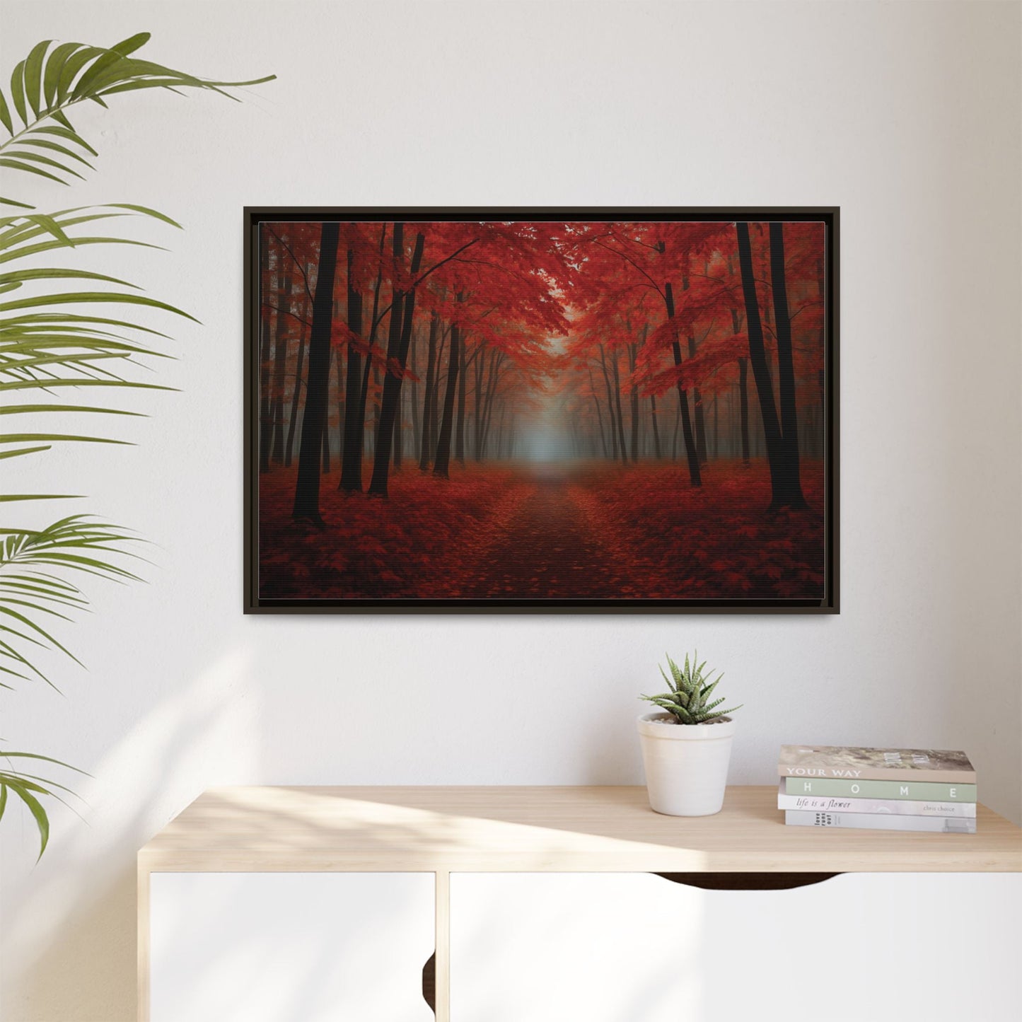 Canvas Autumn Woods Path Matte Canvas, Pinewood Framed - Vibrant Styles