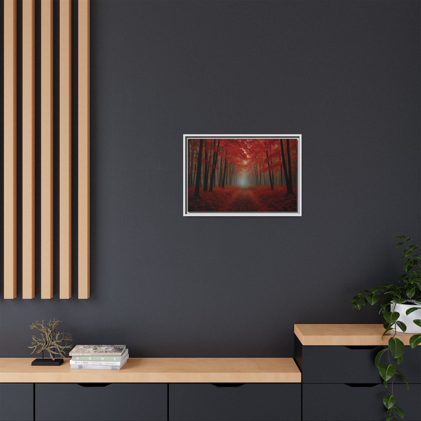 Canvas Autumn Woods Path Matte Canvas, Pinewood Framed - Vibrant Styles
