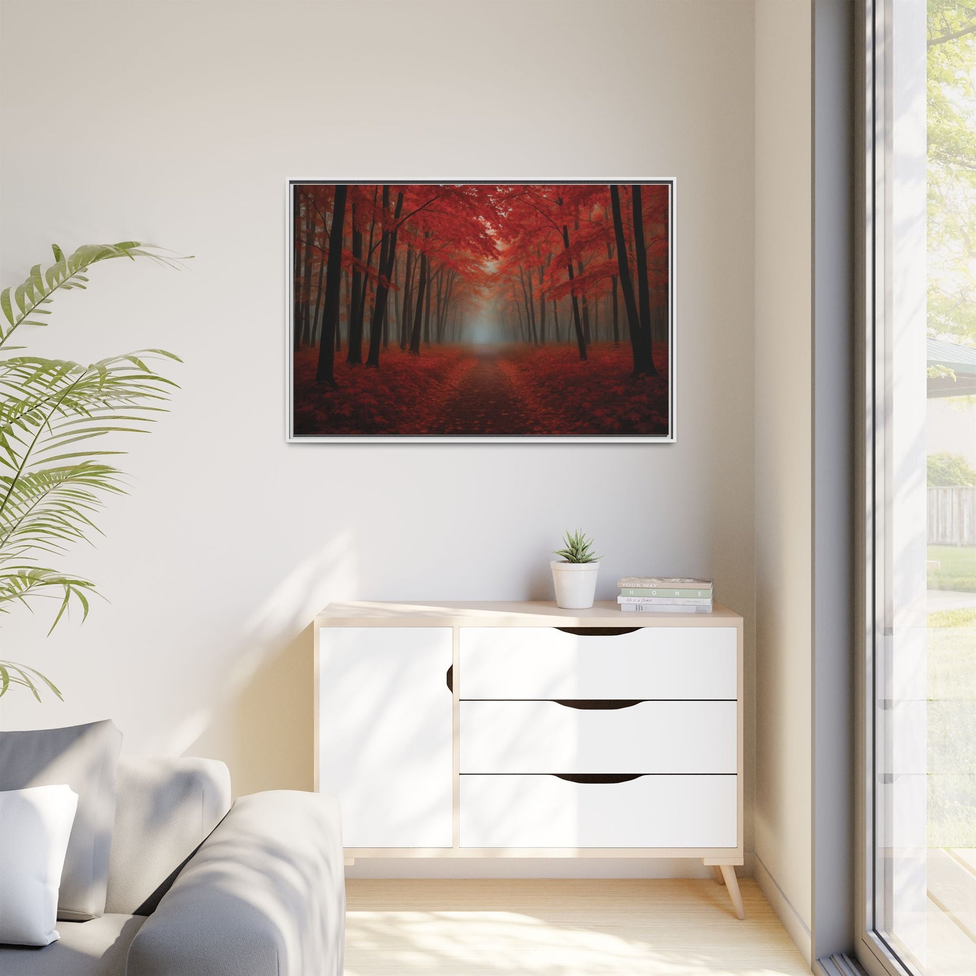 Canvas Autumn Woods Path Matte Canvas, Pinewood Framed - Vibrant Styles