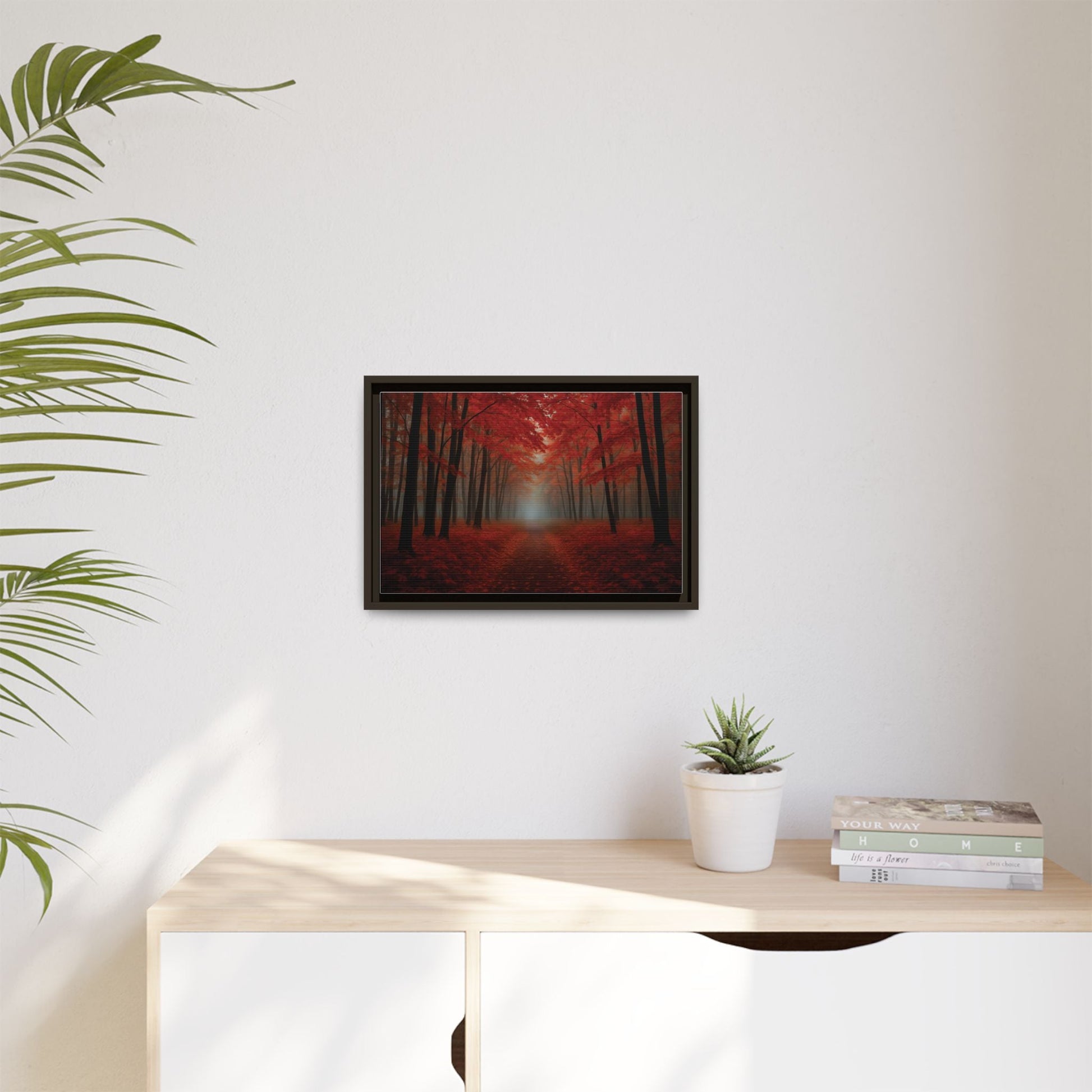 Canvas Autumn Woods Path Matte Canvas, Pinewood Framed - Vibrant Styles