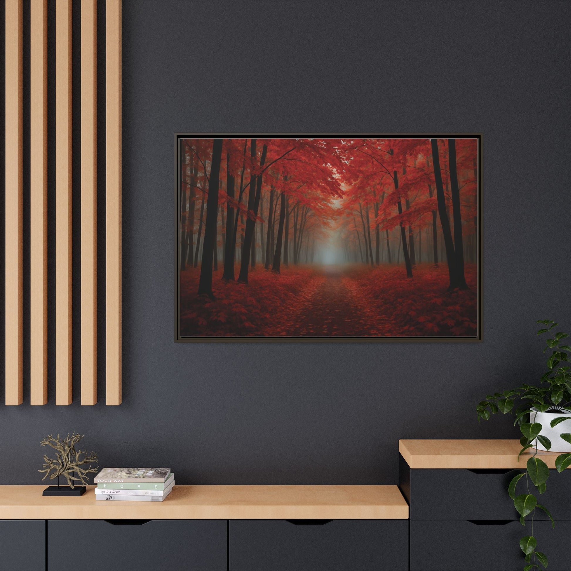 Canvas Autumn Woods Path Matte Canvas, Pinewood Framed - Vibrant Styles