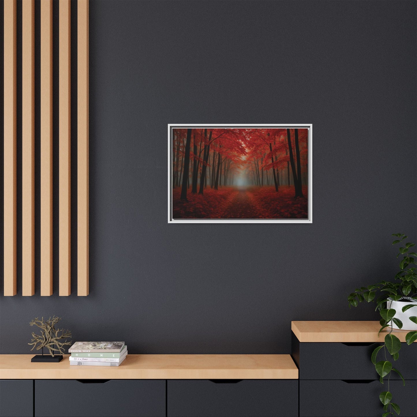 Canvas Autumn Woods Path Matte Canvas, Pinewood Framed - Vibrant Styles
