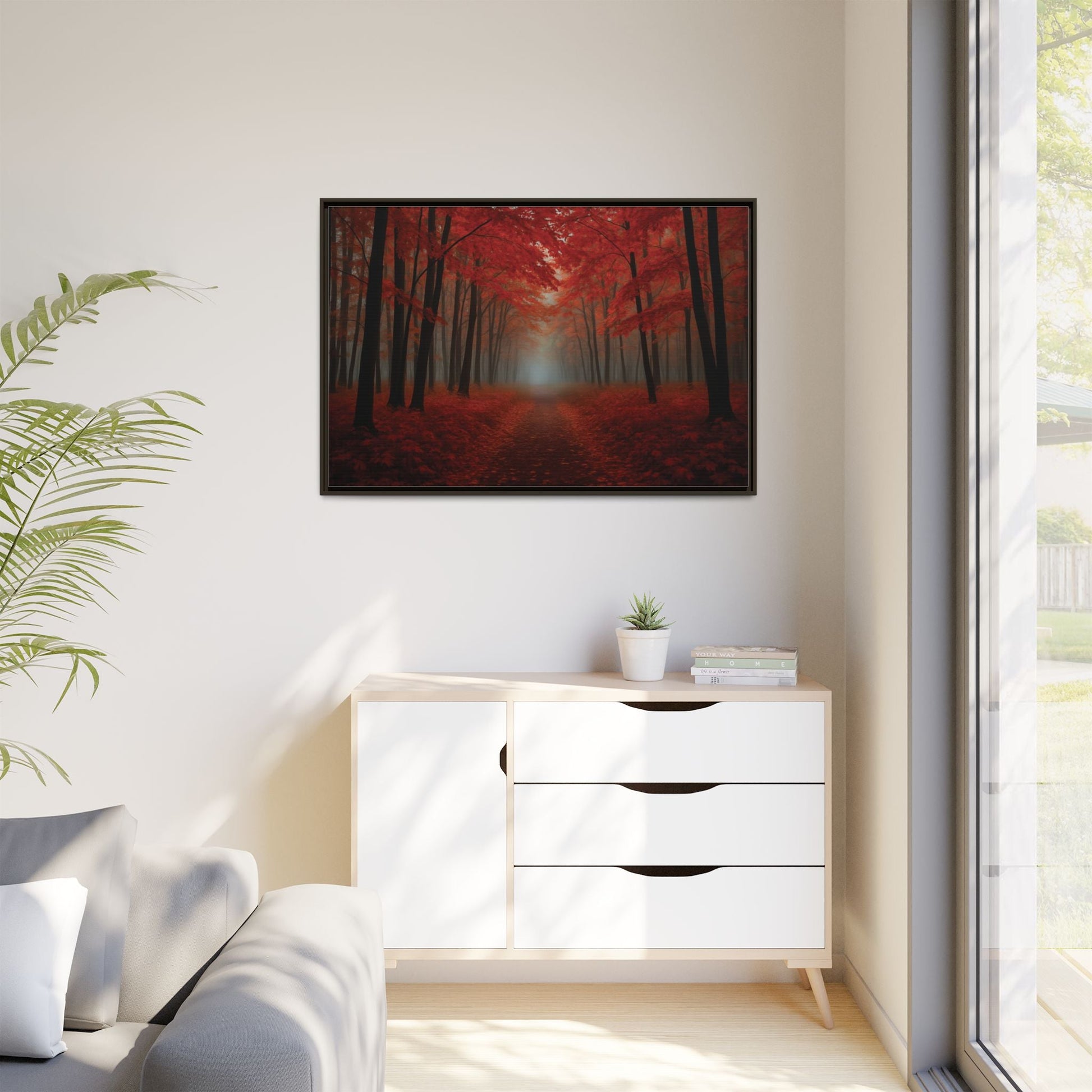 Canvas Autumn Woods Path Matte Canvas, Pinewood Framed - Vibrant Styles